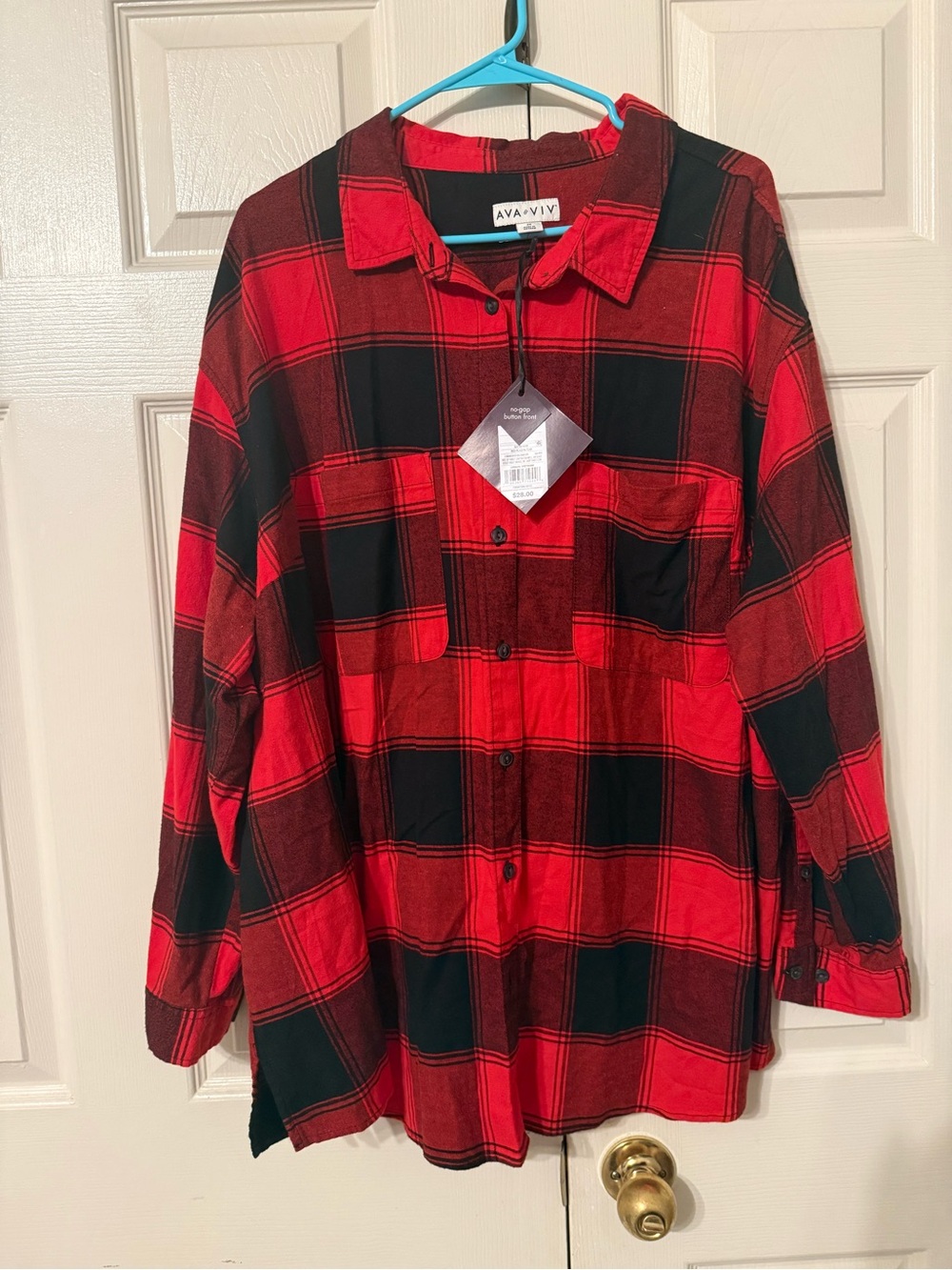 Ava & Viv Red and Black Plaid Button-Up Shirt